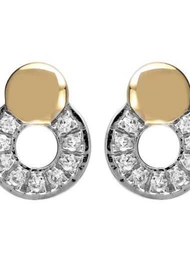 Boucles d&rsquo;oreilles puces Or 750/1000 bicolore cercle 18 diamants 0.09ct or gris/ros Bicolore