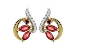 Boucles d'oreilles puces Or 750/1000 bicolore diamants 0.06ct rubis 1.5mm 4.2m Jaune