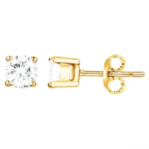 Boucles d'oreilles puces plaque or 3 microns 2 oxydes de zirconium jaune