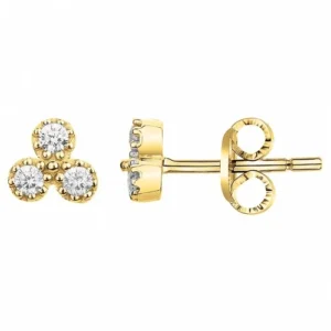 Boucles d'oreilles puces plaque. or 3m et 6 oxydes de zirconium jaune