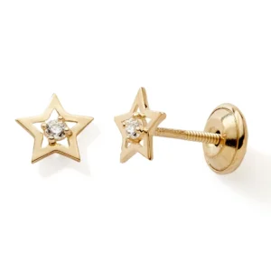 Boucles d'oreilles puces vis or 375 or jaune oxyde de zirconium etoile Or 375/1000
