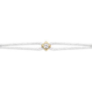 Bracelet lovelab cubix argent 925, diamant synthétique 0.05ct, doré, cordon blanc jaune