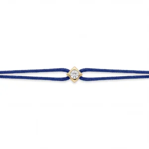 Bracelet lovelab cubix argent 925, diamant synthétique 0.05ct, doré, cordon bleu marine jaune