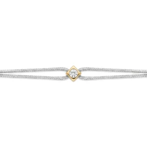 Bracelet lovelab cubix argent 925, diamant synthétique 0.05ct, doré, cordon gris argenté jaune
