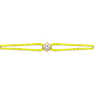 Bracelet lovelab cubix argent 925, diamant synthétique 0.05ct, doré, cordon jaune fluo