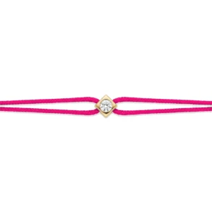 Bracelet lovelab cubix argent 925, diamant synthétique 0.05ct, doré, cordon rose fluo jaune