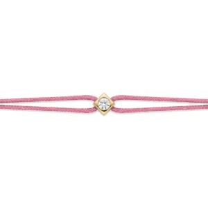Bracelet lovelab cubix argent 925, diamant synthétique 0.05ct, doré, cordon rose foncé jaune