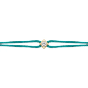 Bracelet lovelab cubix argent 925, diamant synthétique 0.05ct, doré, cordon turquoise jaune