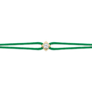 Bracelet lovelab cubix argent 925, diamant synthétique 0.05ct, doré, cordon vert jaune