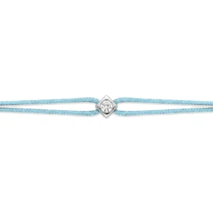 Bracelet lovelab cubix argent 925, diamant synthétique 0.05ct, rhodié, cordon bleu clair gris rhodié