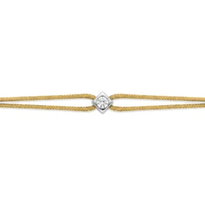 Bracelet lovelab cubix argent 925, diamant synthétique 0.05ct, rhodié, cordon doré gris rhodié