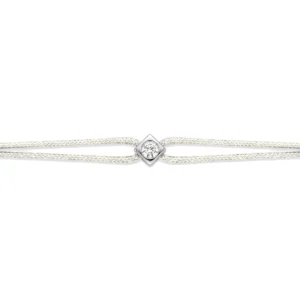 Bracelet lovelab cubix argent 925, diamant synthétique 0.05ct, rhodié, cordon ivoire gris rhodié