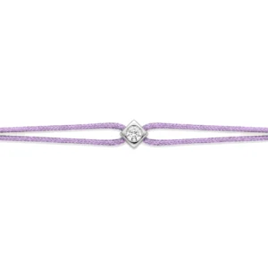Bracelet lovelab cubix argent 925, diamant synthétique 0.05ct, rhodié, cordon lilas gris rhodié