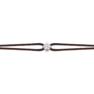 Bracelet lovelab cubix argent 925, diamant synthétique 0.05ct, rhodié, cordon marron gris rhodié