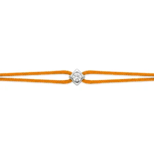 Bracelet lovelab cubix argent 925, diamant synthétique 0.05ct, rhodié, cordon orange gris rhodié