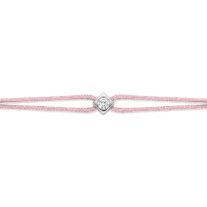 Bracelet lovelab cubix argent 925, diamant synthétique 0.05ct, rhodié, cordon rose clair gris rhodié
