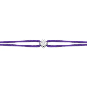 Bracelet lovelab cubix argent 925, diamant synthétique 0.05ct, rhodié, cordon violet gris rhodié