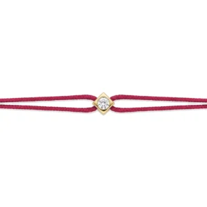 Bracelet lovelab cubix argent 925, diamant synthétique 0.10ct, doré, cordon bordeaux jaune