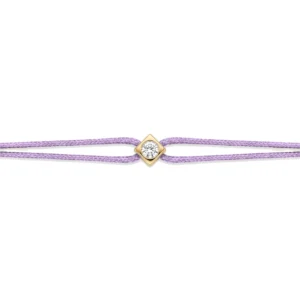 Bracelet lovelab cubix argent 925, diamant synthétique 0.10ct, doré, cordon lilas jaune