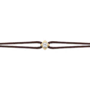 Bracelet lovelab cubix argent 925, diamant synthétique 0.10ct, doré, cordon marron jaune