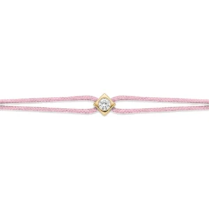 Bracelet lovelab cubix argent 925, diamant synthétique 0.10ct, doré, cordon rose clair jaune