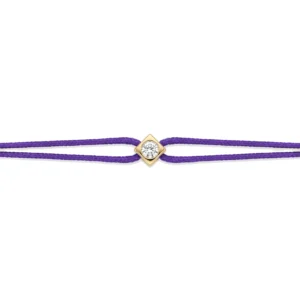 Bracelet lovelab cubix argent 925, diamant synthétique 0.10ct, doré, cordon violet jaune