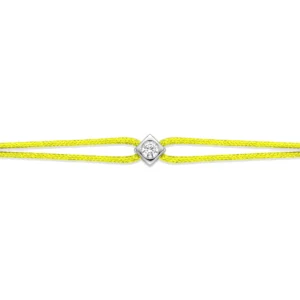Bracelet lovelab cubix argent 925, diamant synthétique 0.10ct, rhodié, cordon jaune fluo gris rhodié