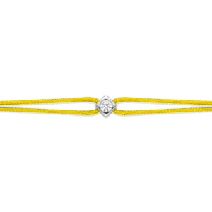 Bracelet lovelab cubix argent 925, diamant synthétique 0.10ct, rhodié, cordon jaune gris rhodié