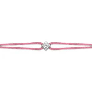Bracelet lovelab cubix argent 925, diamant synthétique 0.10ct, rhodié, cordon rose foncé gris rhodié