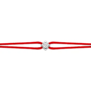 Bracelet lovelab cubix argent 925, diamant synthétique 0.10ct, rhodié, cordon rouge gris rhodié