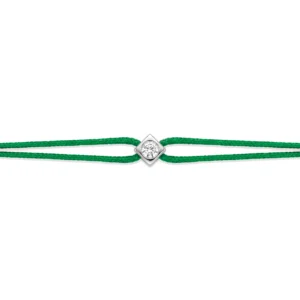 Bracelet lovelab cubix argent 925, diamant synthétique 0.10ct, rhodié, cordon vert gris rhodié