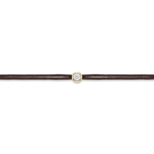 Bracelet lovelab cuty argent 925 rond, diamant synthétique 0.05ct, doré, cordon marron jaune