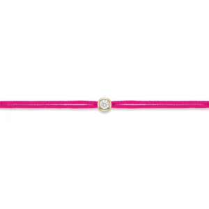 Bracelet lovelab cuty argent 925 rond, diamant synthétique 0.05ct, doré, cordon rose fluo jaune
