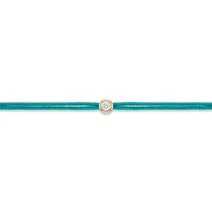 Bracelet lovelab cuty argent 925 rond, diamant synthétique 0.05ct, doré, cordon turquoise jaune