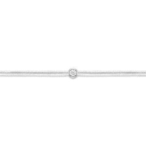 Bracelet lovelab cuty argent 925 rond, diamant synthétique 0.05ct, rhodié, cordon blanc gris rhodié
