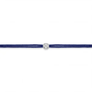 Bracelet lovelab cuty argent 925 rond, diamant synthétique 0.05ct, rhodié, cordon bleu marine gris rhodié