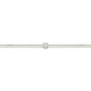 Bracelet lovelab cuty argent 925 rond, diamant synthétique 0.05ct, rhodié, cordon ivoire gris rhodié