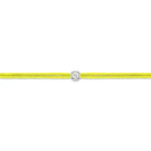 Bracelet lovelab cuty argent 925 rond, diamant synthétique 0.05ct, rhodié, cordon jaune fluo gris rhodié