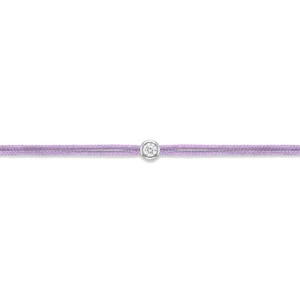 Bracelet lovelab cuty argent 925 rond, diamant synthétique 0.05ct, rhodié, cordon lilas gris rhodié