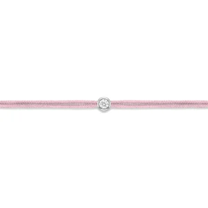 Bracelet lovelab cuty argent 925 rond, diamant synthétique 0.05ct, rhodié, cordon rose clair gris rhodié