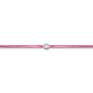 Bracelet lovelab cuty argent 925 rond, diamant synthétique 0.05ct, rhodié, cordon rose foncé gris rhodié