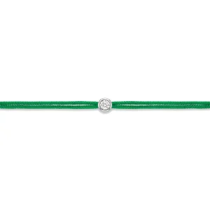 Bracelet lovelab cuty argent 925 rond, diamant synthétique 0.05ct, rhodié, cordon vert gris rhodié