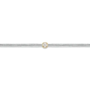 Bracelet lovelab cuty argent 925 rond, diamant synthétique 0.10ct, doré, cordon gris argenté jaune