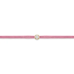 Bracelet lovelab cuty argent 925 rond, diamant synthétique 0.10ct, doré, cordon rose foncé jaune