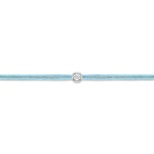 Bracelet lovelab cuty argent 925 rond, diamant synthétique 0.10ct, rhodié, cordon bleu clair gris rhodié