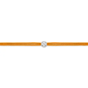 Bracelet lovelab cuty argent 925 rond, diamant synthétique 0.10ct, rhodié, cordon orange gris rhodié