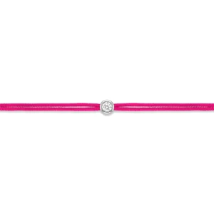 Bracelet lovelab cuty argent 925 rond, diamant synthétique 0.10ct, rhodié, cordon rose fluo gris rhodié