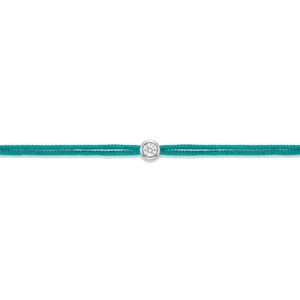 Bracelet lovelab cuty argent 925 rond, diamant synthétique 0.10ct, rhodié, cordon turquoise gris rhodié
