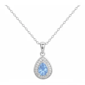 Collier argent. oxydes de zirconium et oxydes de zirconium bleu topaze 42 et 3cm gris rhodié