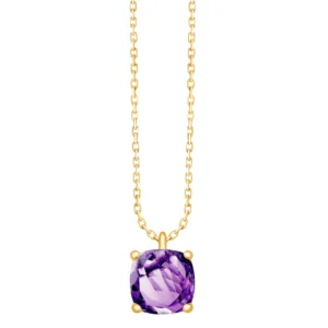 Collier avec pierre 1 amethyste coussin 6x6 Or 750/1000 Jaune